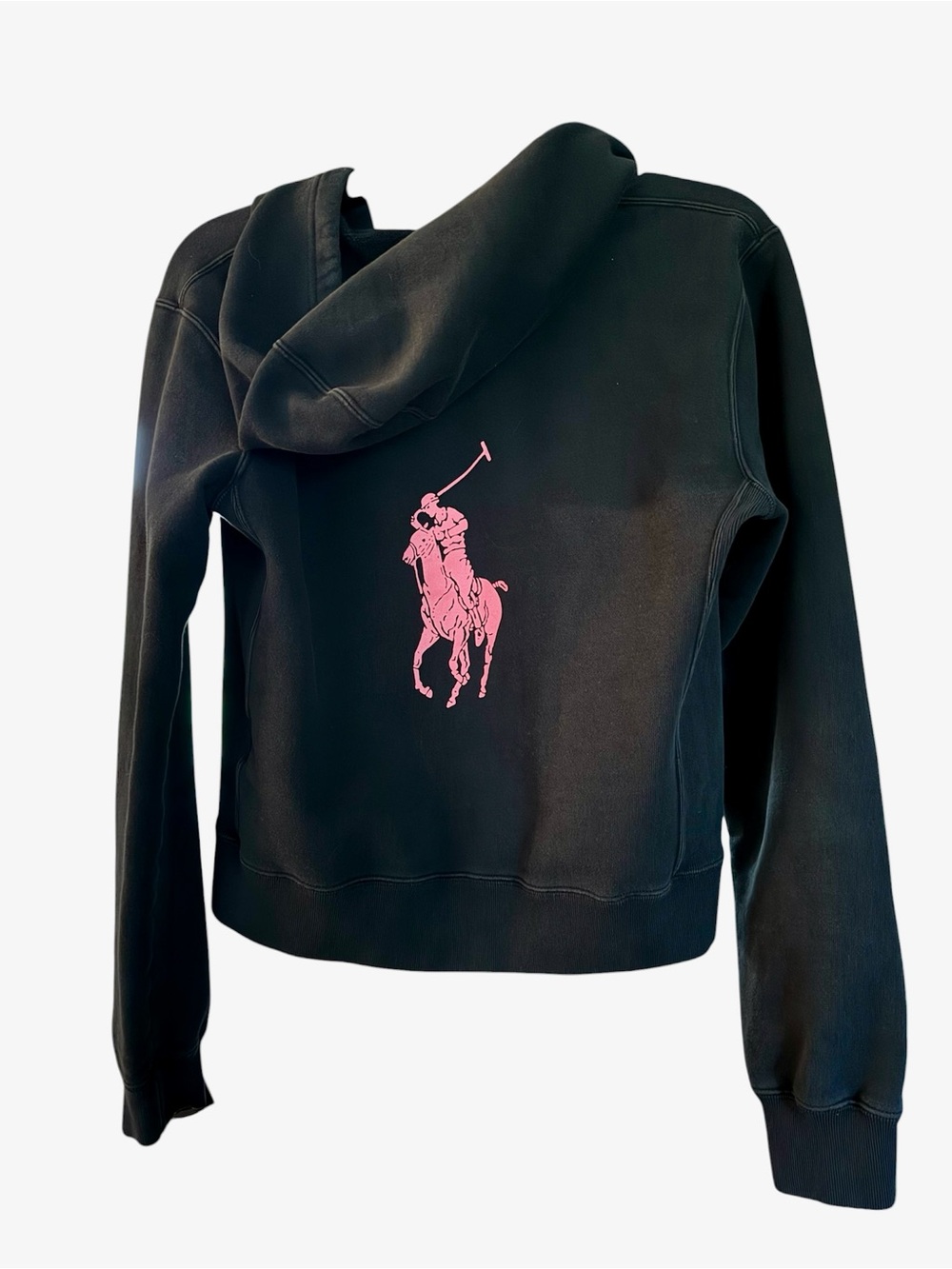 Vintage Ralph Lauren Pink Polo Player Black Hoodie